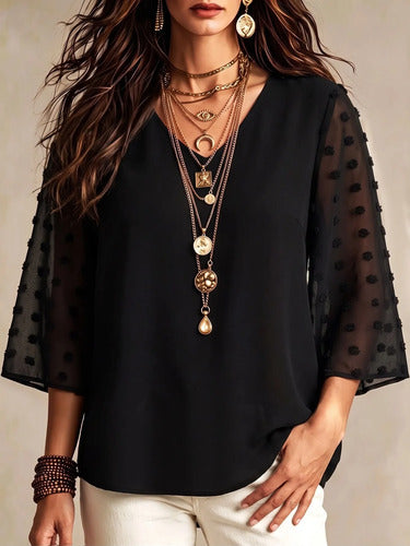 Blusa Plus Size Talle Grande Con Mangas Caladas Kikinas