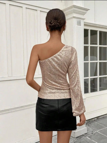 Blusa Brillante Lentejuelas Brillo Manga Larga