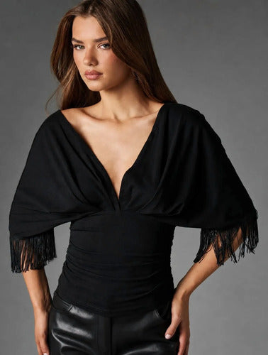 Blusa De Escote V Mangas Caidas