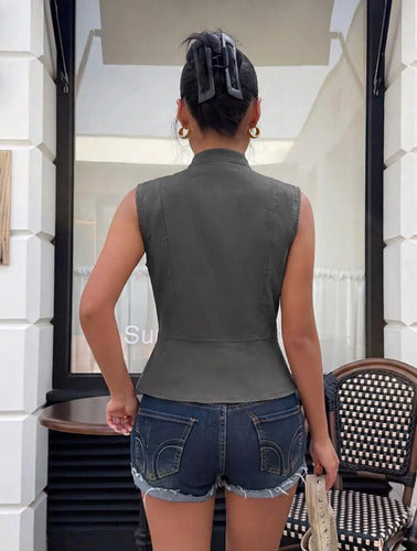 Chaleco Blusa Moda Napoleón Botones Dorados Con Cierre