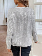 Blusa Brillante Lentejuelas Brillo Manga Larga
