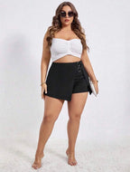 Short Pollera Talle Grande Tela Elastizada Con Detalle Aros