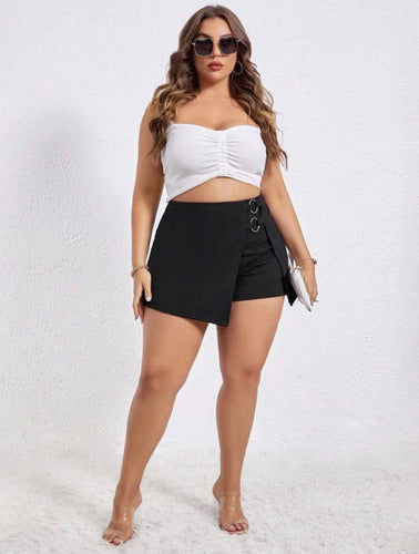 Short Pollera Talle Grande Tela Elastizada Con Detalle Aros