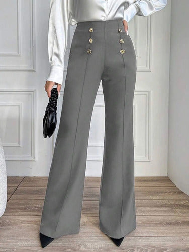 Pantalon Palazzo Botones Dorados Elastizado Napoleón Kikina