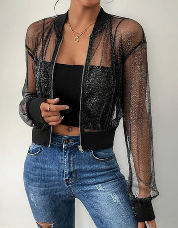 Campera Chaqueta  Cazadora Malla Transparente Brillante