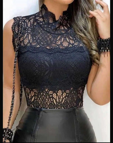 Body Sexy Con Encaje Y Malla Transparente
