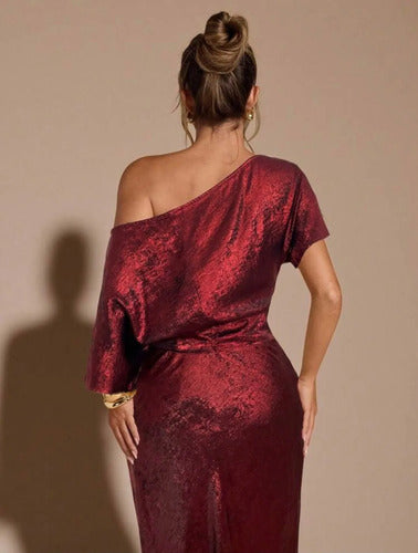 Blusa De Un Solo Hombro Asimetríca  Brillante Elegante