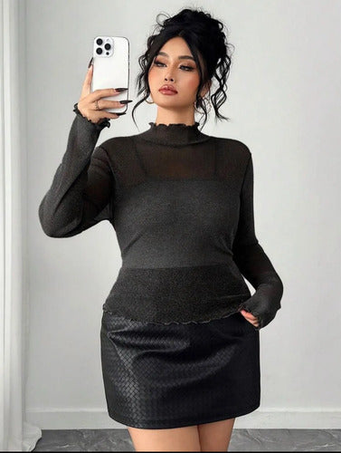 Blusa  Malla Transparente Brillante Talle Grande