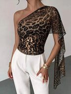 Blusa Manga Larga De Leopardo Con Tela De Transparencia