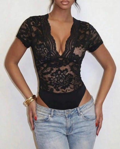 Body De Encaje Escote V Profundo De Mujer Kikinas
