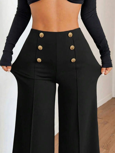 Pantalon Palazzo Botones Dorados Elastizado Napoleón Kikina