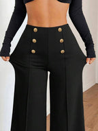 Pantalon Palazzo Botones Dorados Elastizado Napoleón Kikina