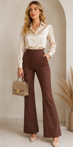 Palazzo Pantalón Tipo Oxford Fiesta Con Brillos Kikinas