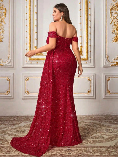 Vestidos Largo Fiesta Lentejuelas Talle Grande Con Tajo