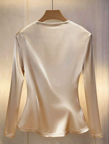 Camisa Seda Blusa Satinada Escote V Kikinas