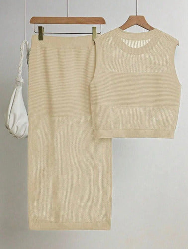 Conjunto Top Pollera Verano Playero De Punto Tejido Kikinas