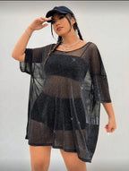 Remeron Plus Size Malla Transparente Brillante Lurex Vestido