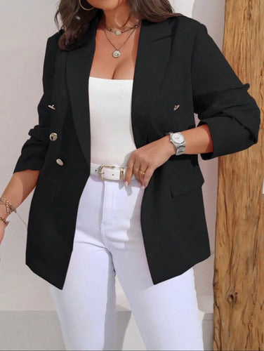 Chaqueta Blazer Saco Casual Talle Grande Botones Dorados