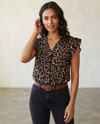 Blusa Manga Corta, De Diseño De Leopardo Talle Grande