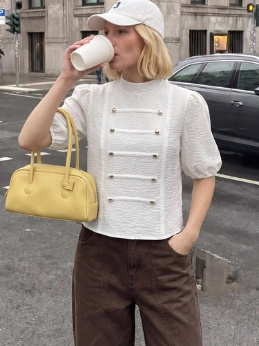 Blusa Remera Moda Napoleón Botones Dorados