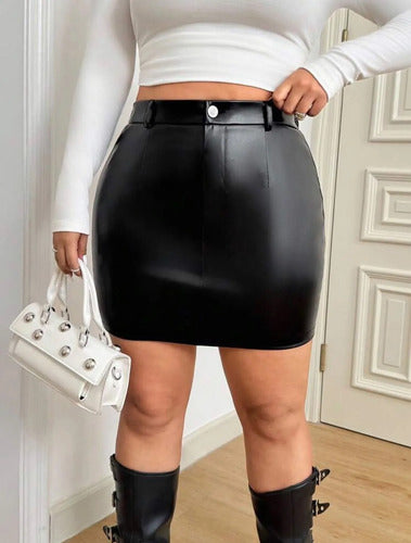 Pollera  Mini Cuerina Ecopiel Plus Size Talle Grande Kikina