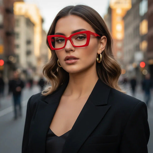 Armazón Rojo De Lentes Cuadrado Genérico Fashion De Pasta Rojo