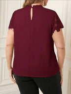 Blusa De Encaje Premium Manga Corta Talle Grande