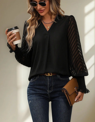 Blusa Con Mangas De Malla Transparente