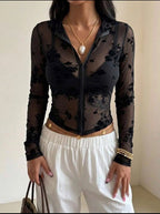 Top De Moda Tipo Blusa Con Cremallera Delantera
