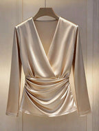 Camisa Seda Blusa Satinada Escote V Kikinas