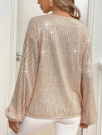 Blusa Brillante Lentejuelas Brillo Manga Larga