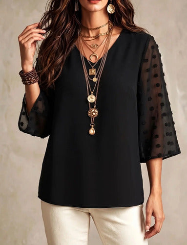 Blusa Plus Size Talle Grande Con Mangas Caladas Kikinas