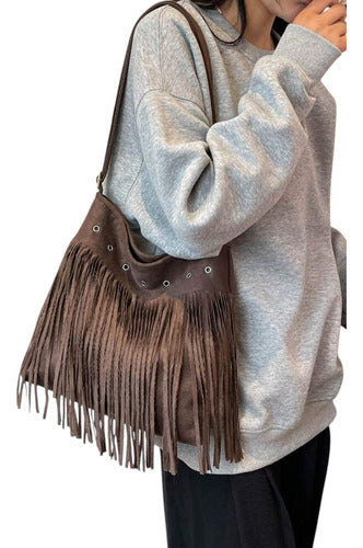 Cartera Bandolera Con Flecos De Gamuza Dama Boho Chic