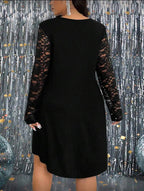 Vestido Corto De Fiesta Holgado  Corte A Mangas De Encaje