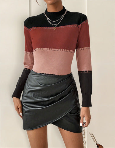 Buzo Tipo Jersey Tejido Cuello Alto Y Detalles