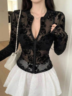 Top De Moda Tipo Blusa Con Cremallera Delantera