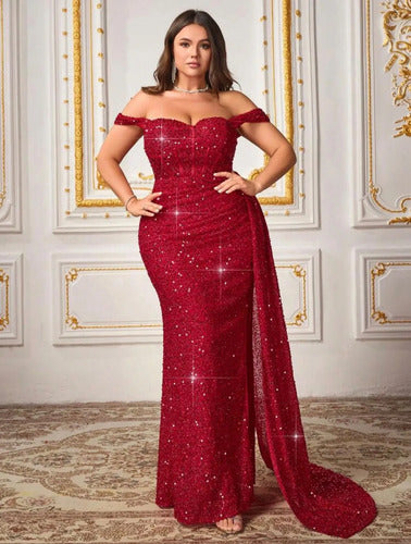 Vestidos Largo Fiesta Lentejuelas Talle Grande Con Tajo