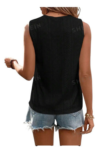 Blusa Camiseta Remera De Dama Cuello V  Con Detalle Tejido