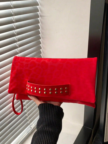 Sobre De Fiesta Gamuza Cartera De Mano  Elegante  Kikinas Rojo Gamuza Oro