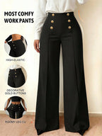 Pantalon Palazzo Botones Dorados Elastizado Napoleón Kikina