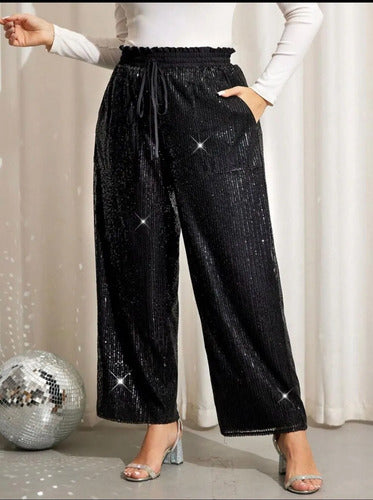 Pantalón Fiesta Palazzo Lentejuelas Brillante Talle Grande