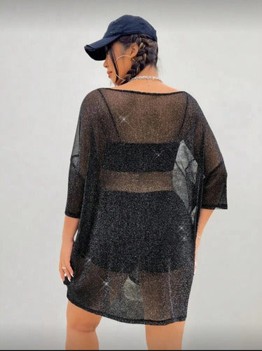Remeron Plus Size Malla Transparente Brillante Lurex Vestido
