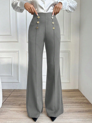 Pantalon Palazzo Botones Dorados Elastizado Napoleón Kikina