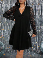 Vestido Corto De Fiesta Holgado  Corte A Mangas De Encaje