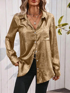 Camisa Seda Blusa Satinada Cruzada Escote V Kikinas