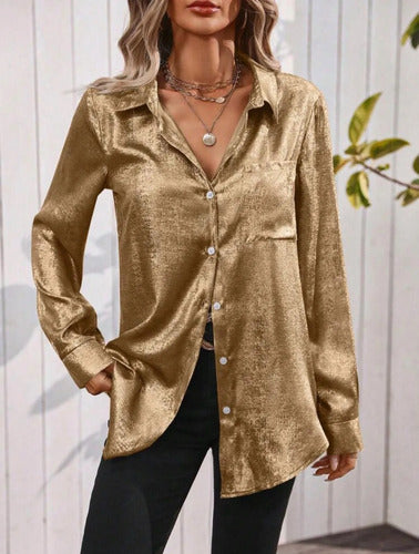 Camisa Seda Blusa Satinada Cruzada Escote V Kikinas