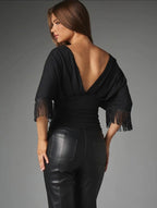 Blusa De Escote V Mangas Caidas