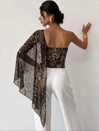 Blusa Manga Larga De Leopardo Con Tela De Transparencia