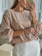 Blusa Brillante Lentejuelas Brillo Manga Larga