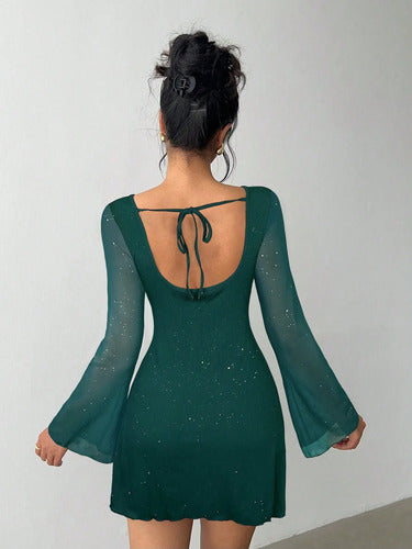 Vestido Corto Fiesta Espalda Descubierta Tela Brillante